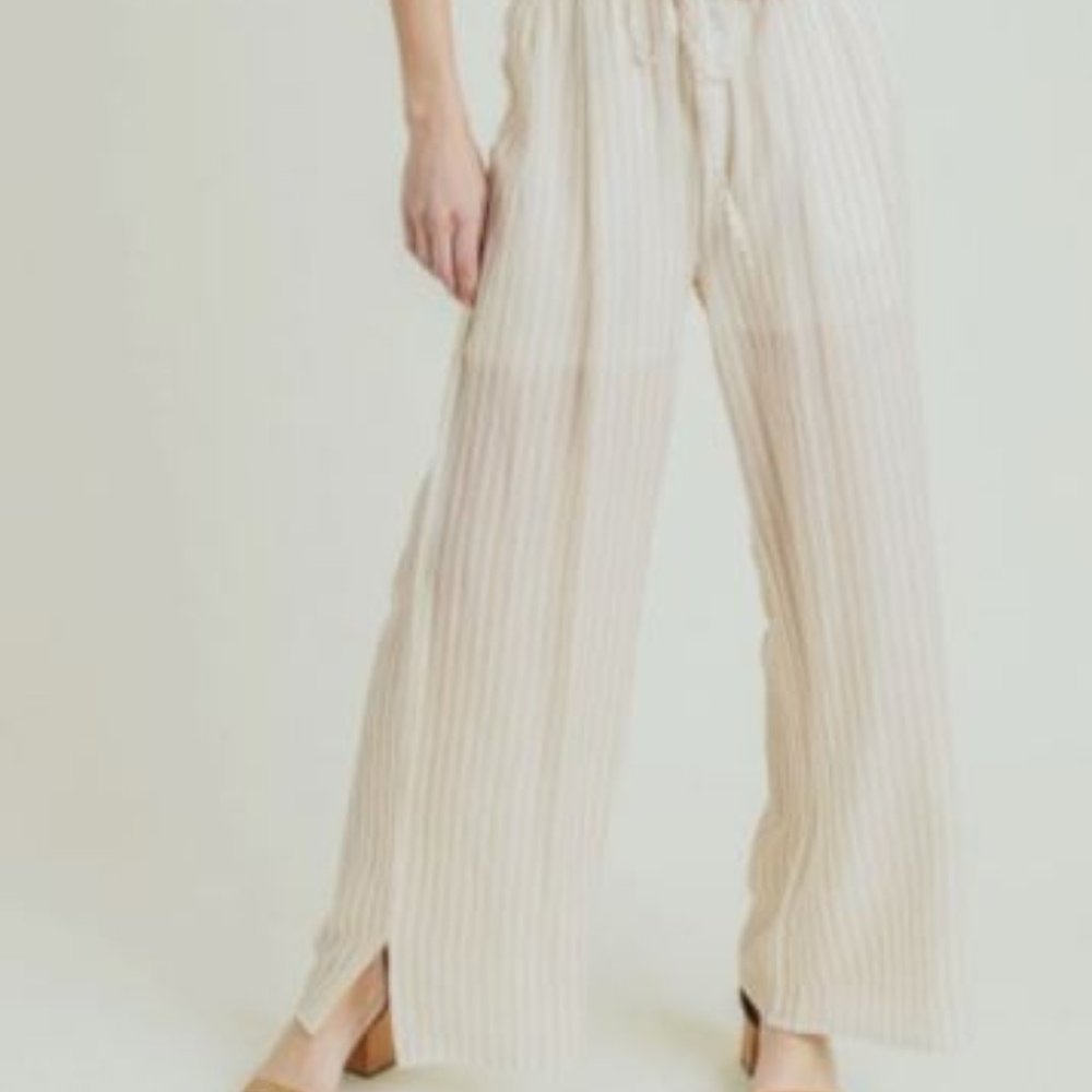 Women's rayon striped wide-leg pants.
